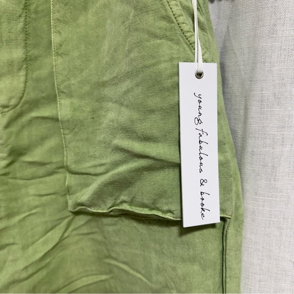 Young Fabulous & Broke YFB Linen Blend Relaxed Light Green Trousers - Picture 3 of 7